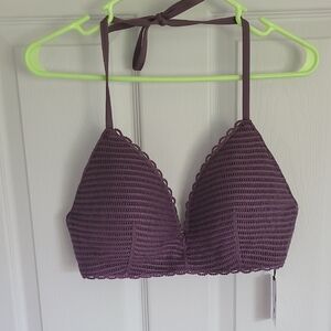 Shade & Shore Plum Crochet Halter Bikini Top